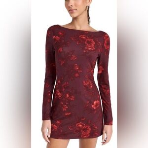 Reformation Jaelynn Mini Dress Burgundy Red Floral Long Sleeve Size Small